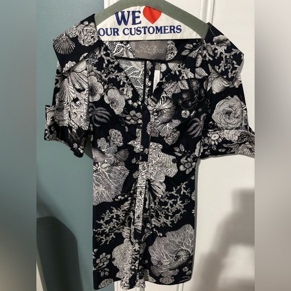 LELA ROSE OPEN NECK FLORAL-PRINT SHIRTDRESS IN NAVY, SIZE 2 - Picture 8 of 10